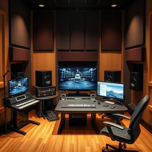 A mastering studio setup with monitors and equipment