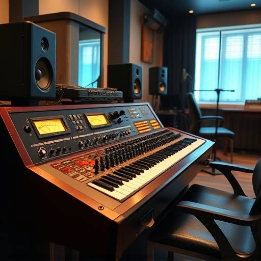 A vintage analog console in Sonic Sanctuary's recording studio